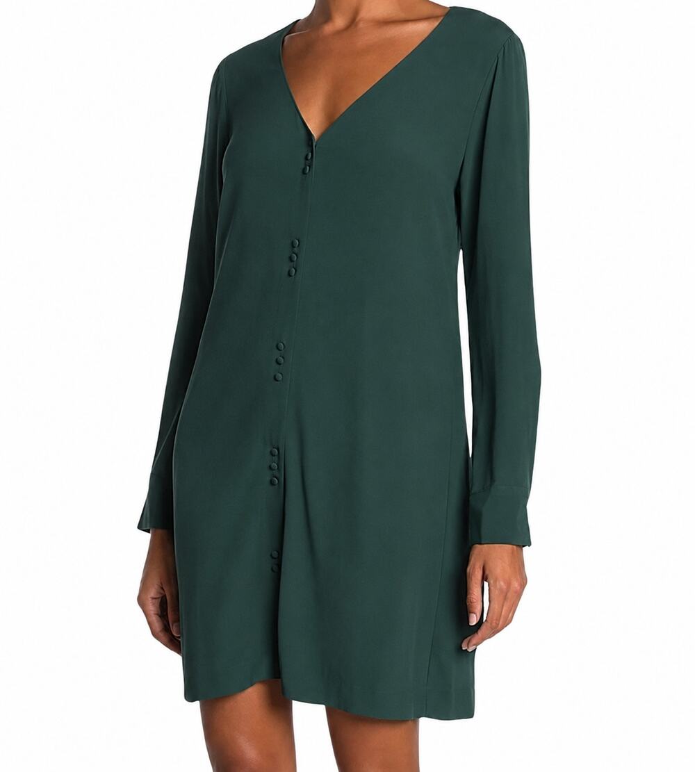 Madewell Novel Button Front Mini Dress Smokey Spruce Green Long Sleeve Womens XL